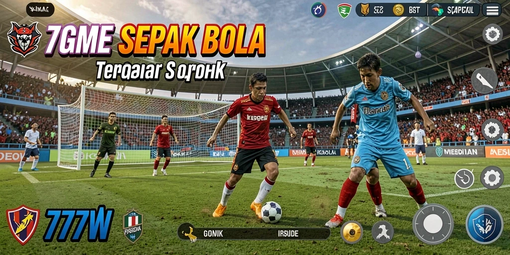 Tampilan gameplay seru dalam 7777W dengan aksi sepak bola yang menegangkan.
