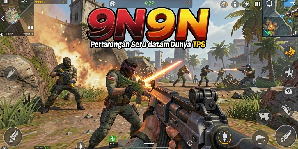 Screenshot gameplay <strong>9N9N</strong> menunjukkan pertempuran intens di latar grafis yang menakjubkan.