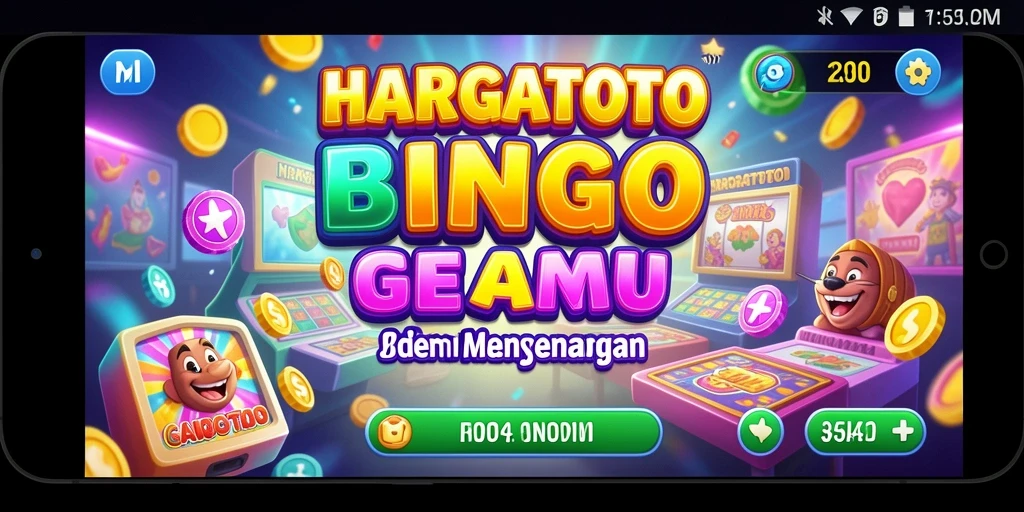Tampilan gameplay HARGATOTO yang penuh warna dan seru.