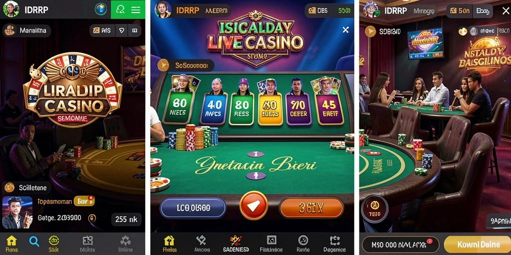 Screenshot gameplay aplikasi IDRRP menunjukkan dealer profesional dalam suasana kasino yang mendebarkan.