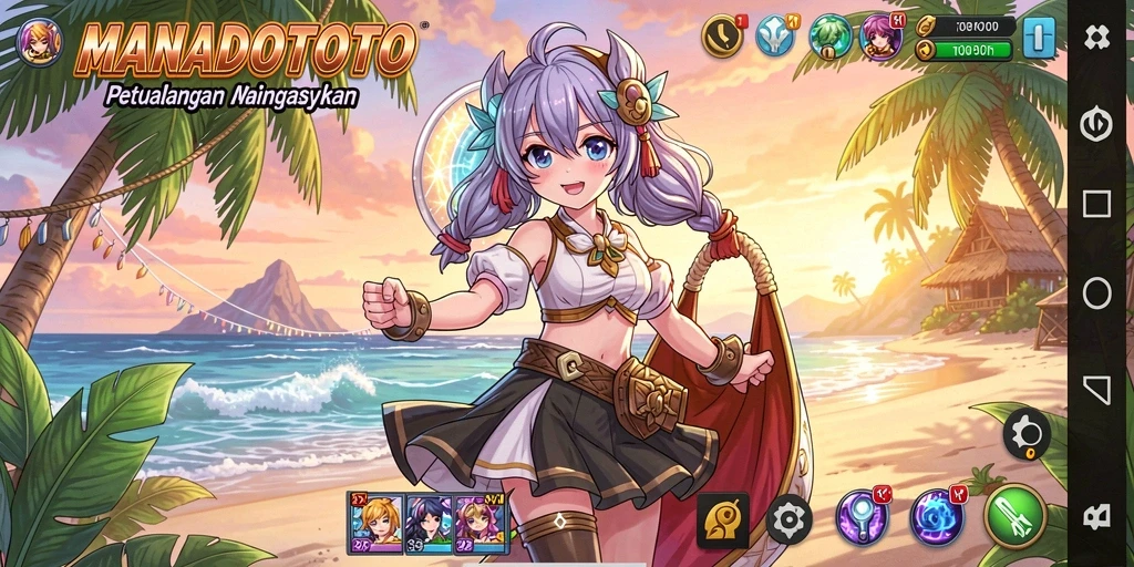 Screenshot gameplay MANADOTOTO menampilkan karakter Anime yang beraksi.