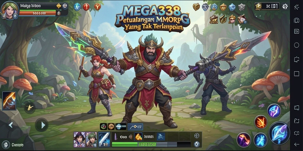 Tangkapan layar gameplay MEGA338 yang menampilkan pertempuran epik.