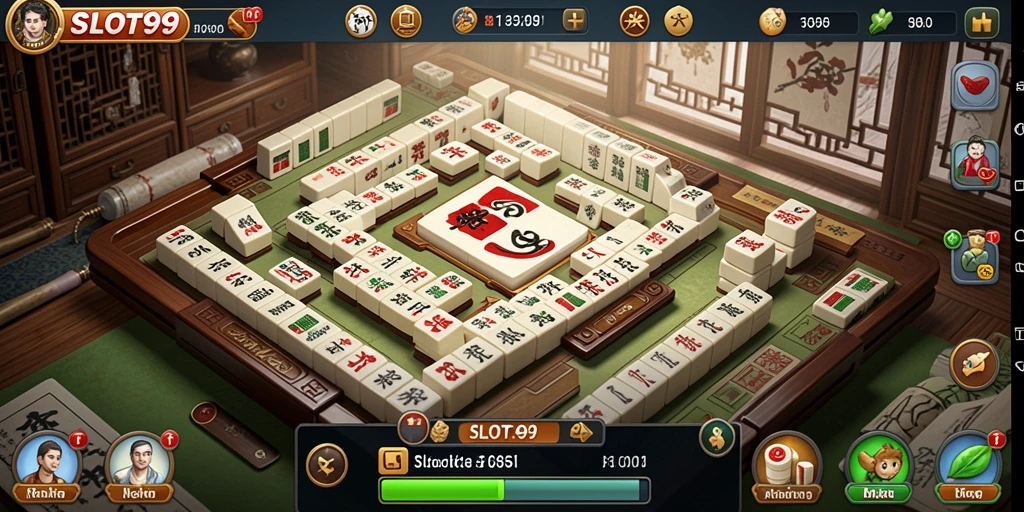 Tampilan gameplay SLOT99 yang menegangkan dan seru saat bermain Mahjong.
